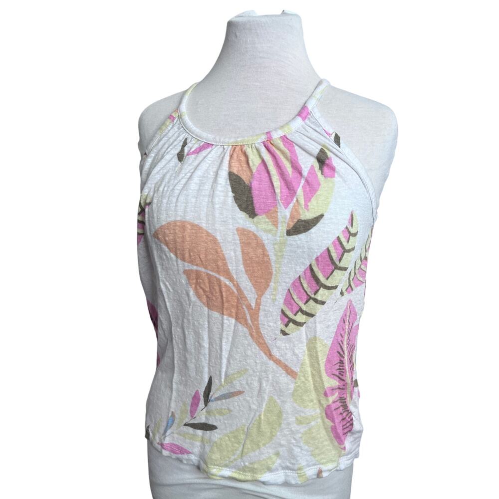 Cynthia Rowley 100% Linen Halter Tank Top Woven Leaf Print Women's M